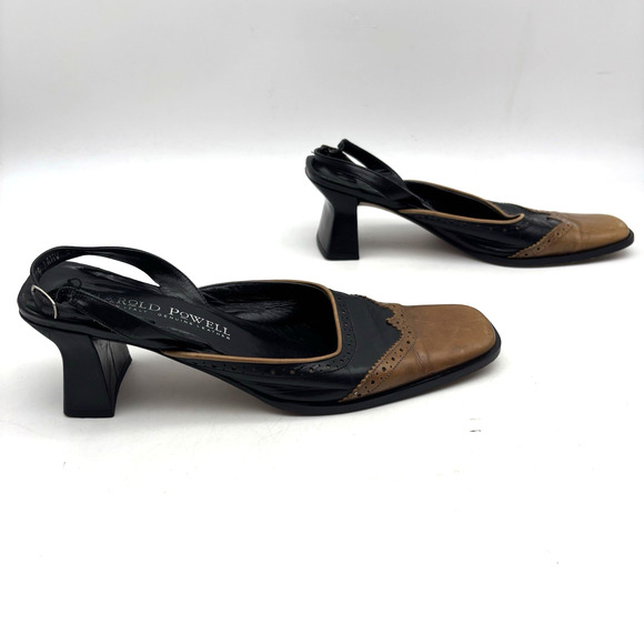 Vintage Harold Powell Block Heel Square Toe Wingtip Sling Back Loafers Women 9AA - Picture 5 of 16